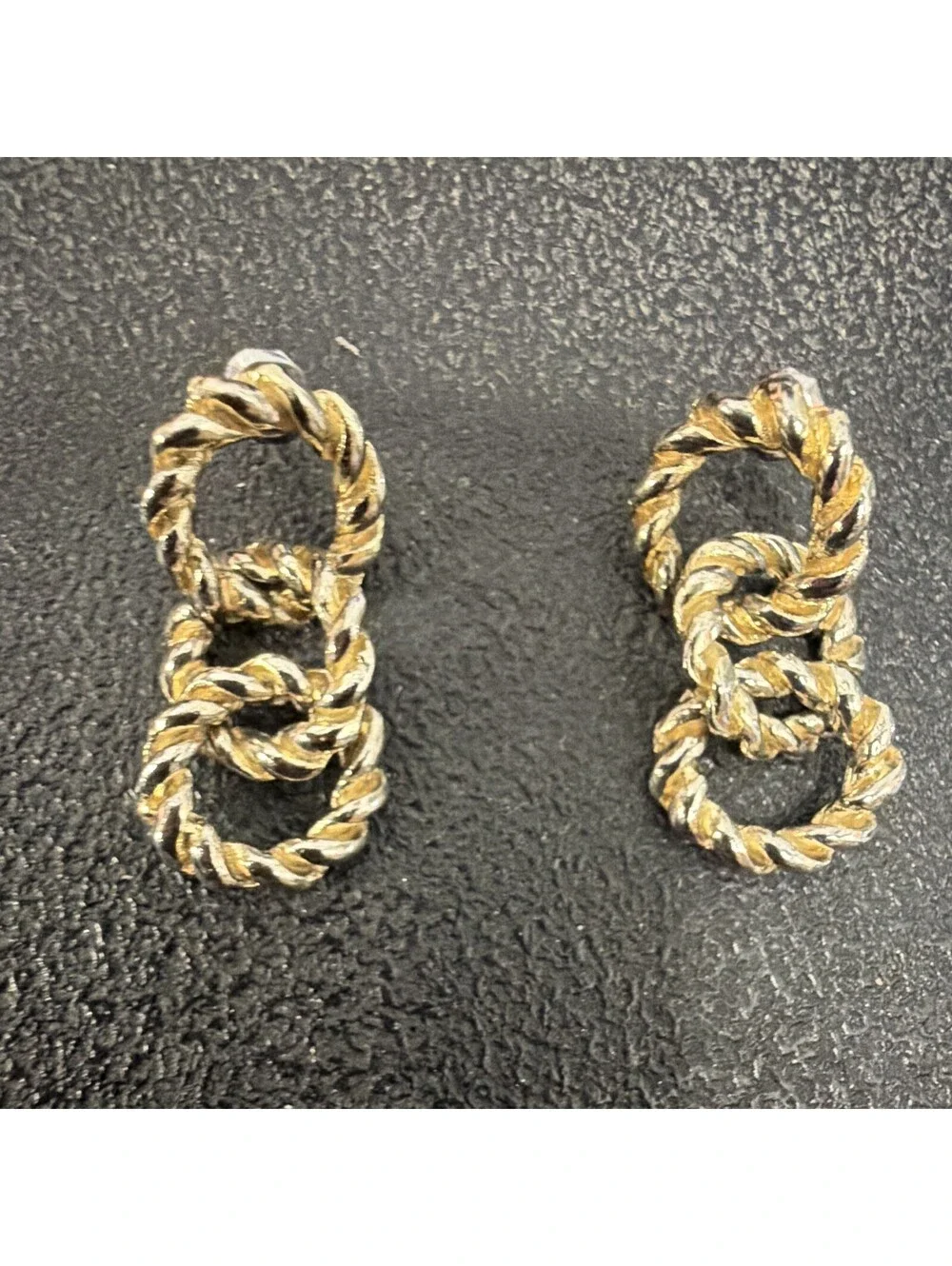 Gold Tone Textured Rope Chain Knot Stud Earrings Push Back Closure 1 in